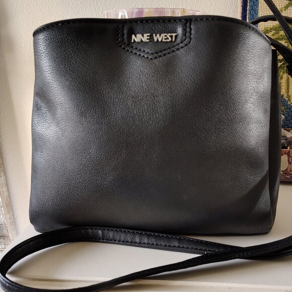 Nine West Handbags - NINE WEST Purse Faux Black Leather Tri Compartment Compact Crossbody Bag